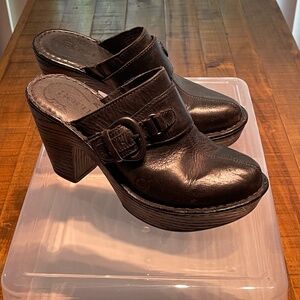 Born concept BOC Black Leather Slip on Heel Mules Size 6
